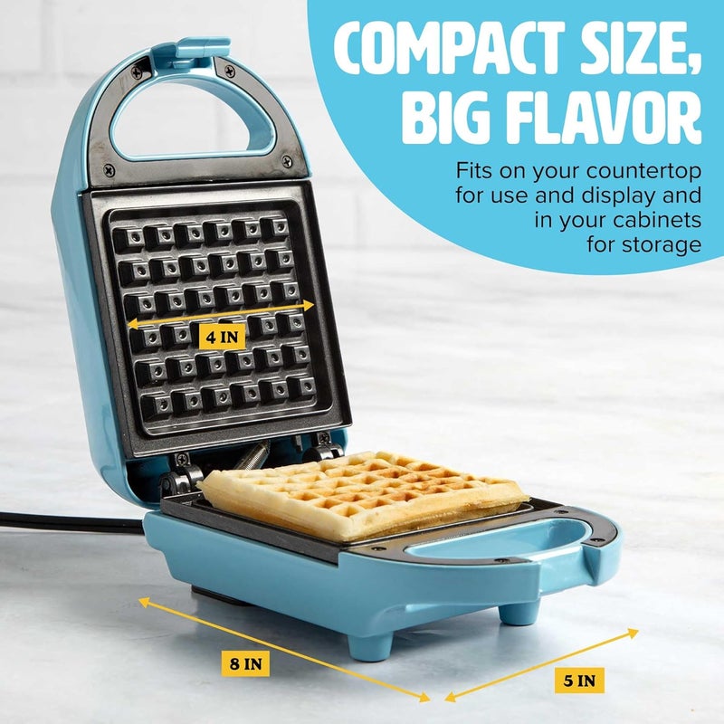 Tasty Mini Nonstick Waffle Maker, Perfect for Individual Waffles, Hash Browns, Brownies and more, Quick Results, Easy Clean Up, 600W, Blue - Image 3